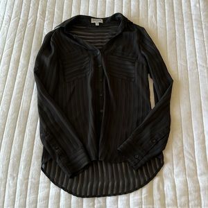 Express Black Portofino Slim Fit Black Sheer Button Up XS